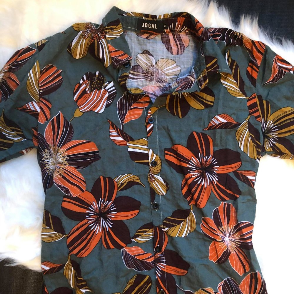 JOGAL Men's Cotton Button Down Short Sleeve Hawaii